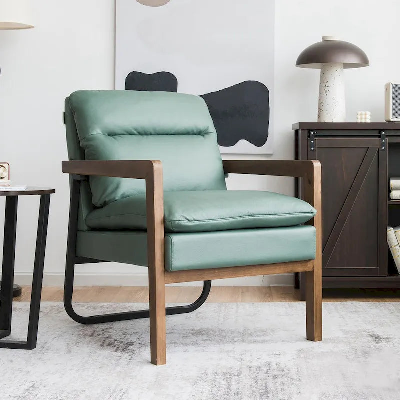 Fauteuil de salon moderne avec pieds en bois d'hévéa - 34,5 x 26,5 x 36