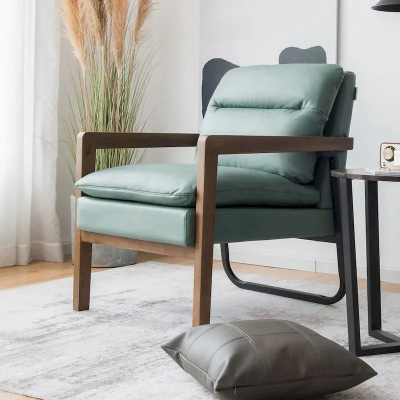 Fauteuil de salon moderne avec pieds en bois d'hévéa - 34,5 x 26,5 x 36