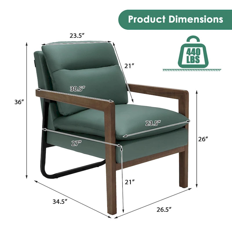 Fauteuil de salon moderne avec pieds en bois d'hévéa - 34,5 x 26,5 x 36
