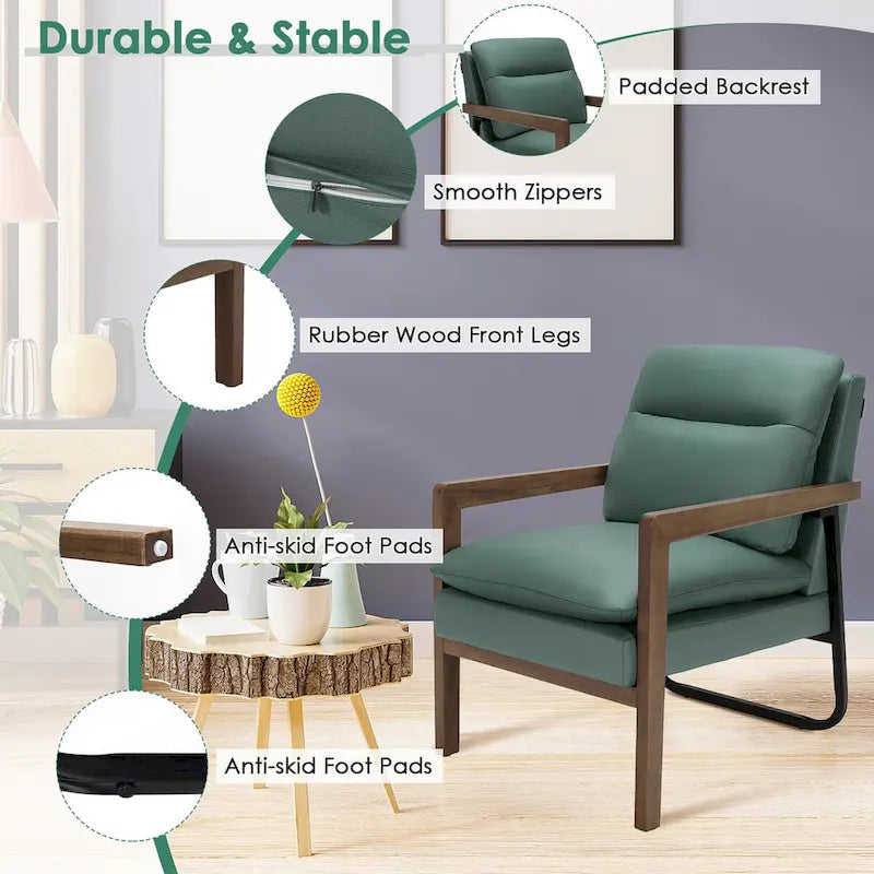 Fauteuil de salon moderne avec pieds en bois d'hévéa - 34,5 x 26,5 x 36