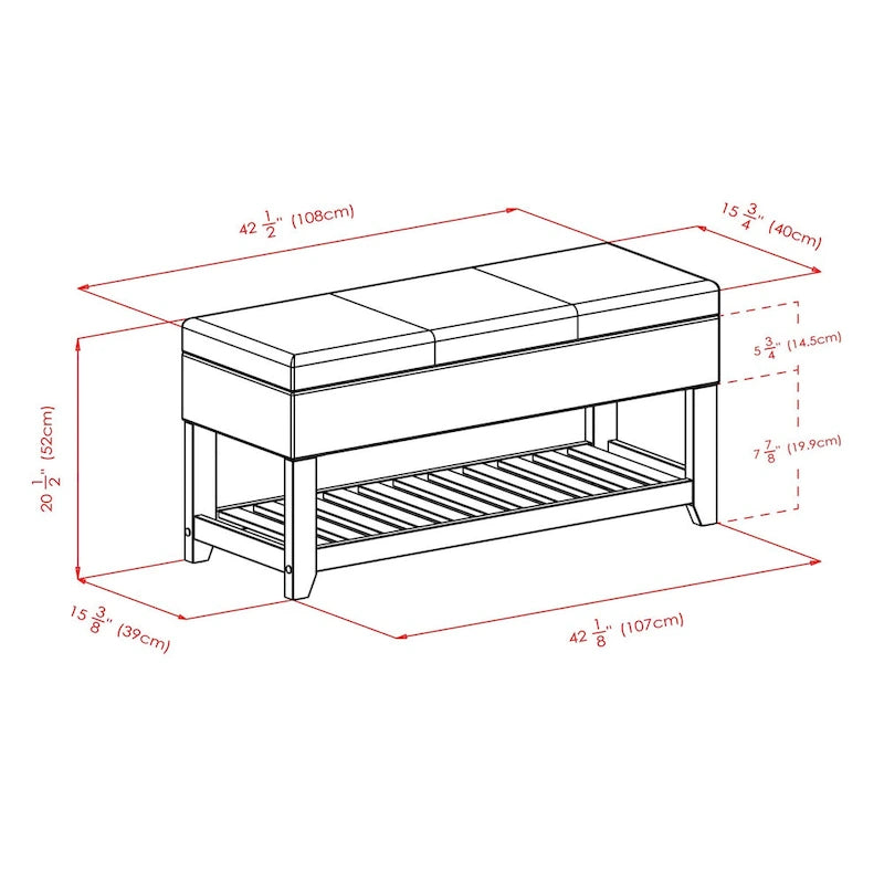 Banc de rangement, espresso et noyer – 42,52 po L x 15,75 po P x 20,47 po H