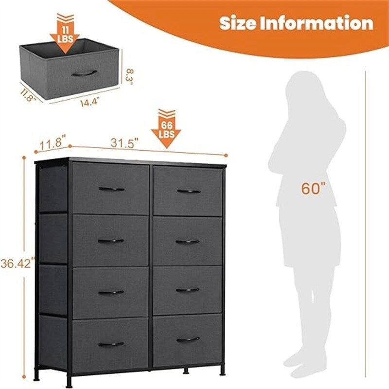 Commode à 8 tiroirs pour chambre à coucher – Organisateur de rangement pour placard avec plateau en bois