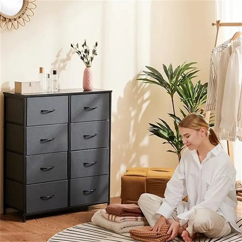Commode à 8 tiroirs pour chambre à coucher – Organisateur de rangement pour placard avec plateau en bois