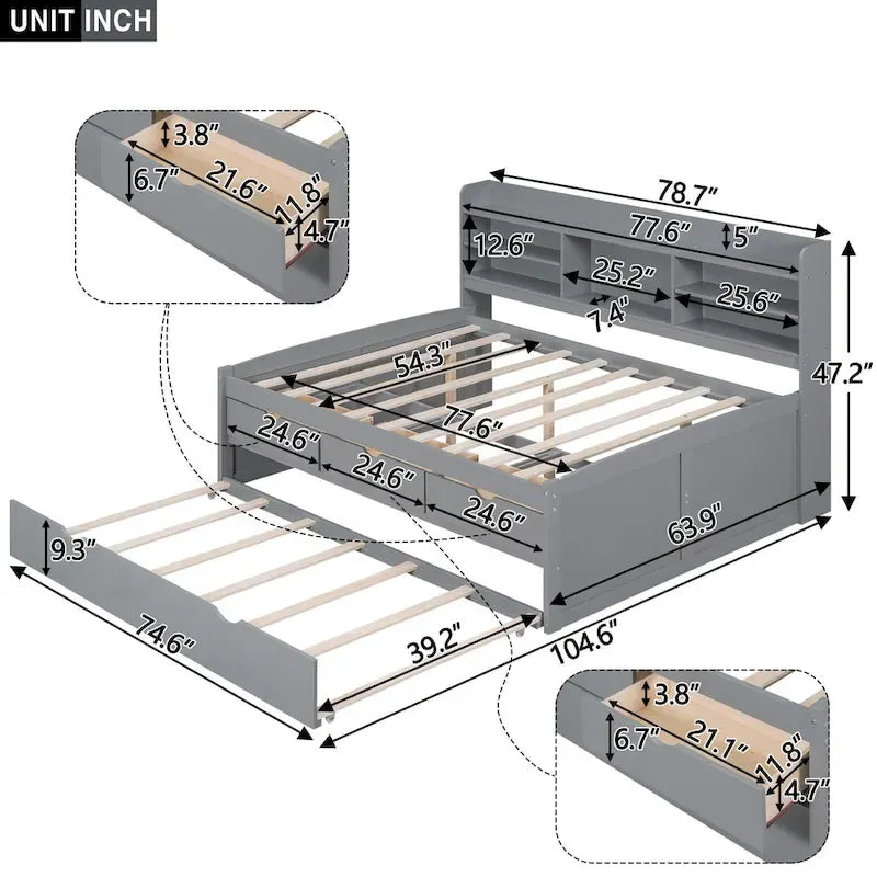 Lit de rangement en bois grandeur nature