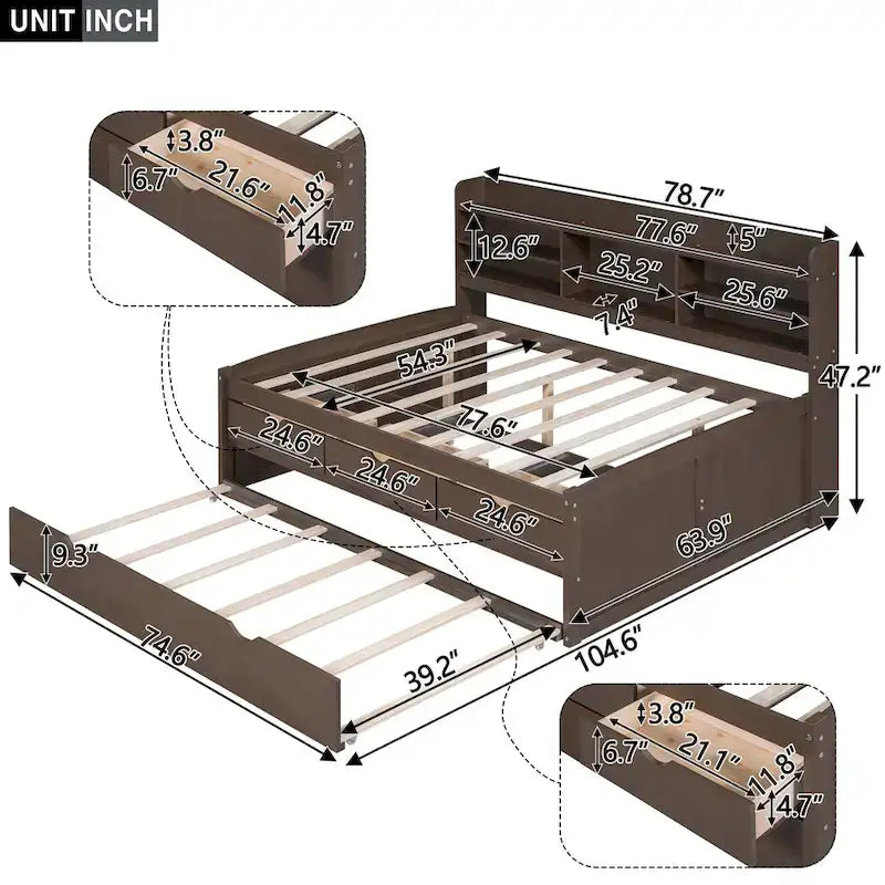Lit de rangement en bois grandeur nature