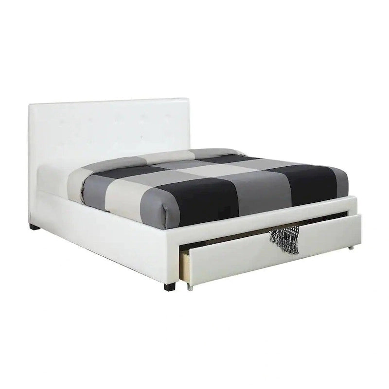 Cadre de lit de taille Queen avec rangement et tête de lit rembourrée en similicuir