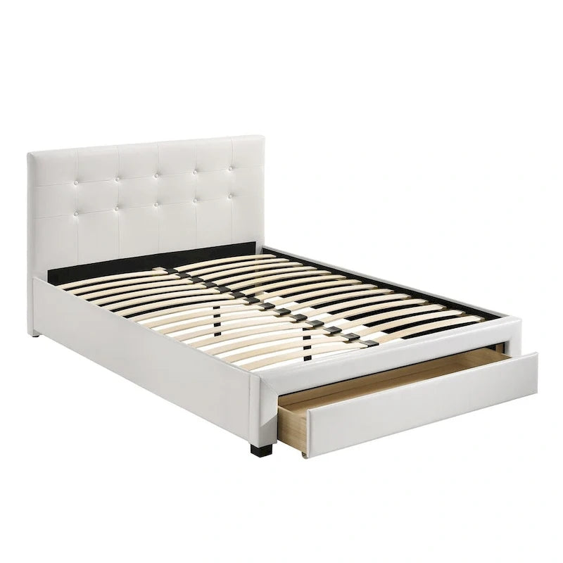 Cadre de lit de taille Queen avec rangement et tête de lit rembourrée en similicuir
