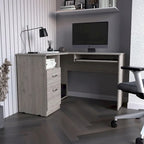 Bureau d'angle avec tablette coulissante pour clavier et tiroirs de rangement
