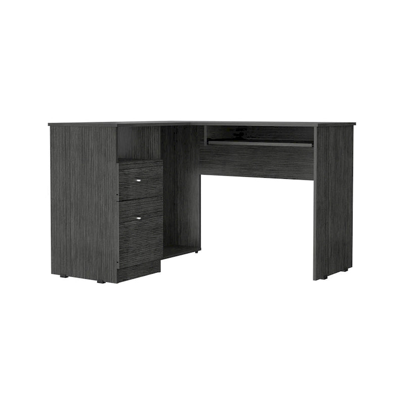 Bureau d'angle avec tablette coulissante pour clavier et tiroirs de rangement