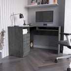 Bureau d'angle avec tablette coulissante pour clavier et tiroirs de rangement