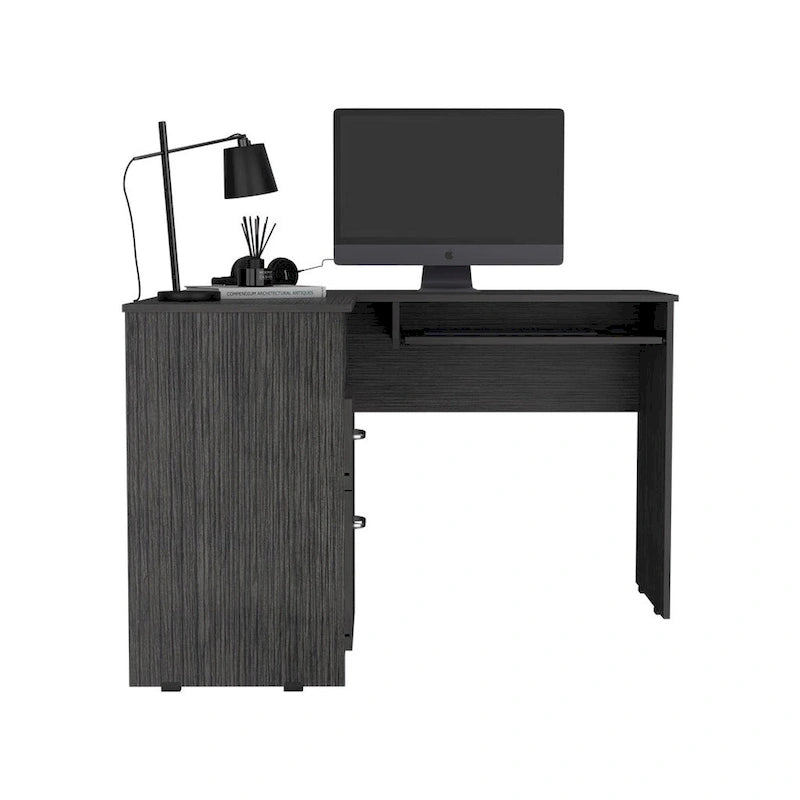 Bureau d'angle avec tablette coulissante pour clavier et tiroirs de rangement