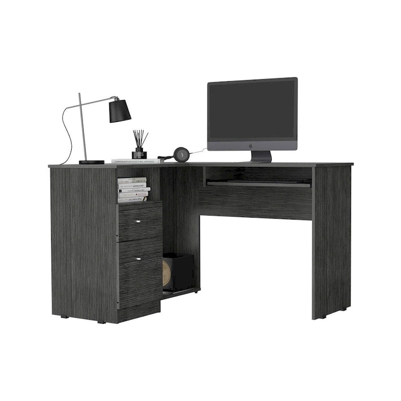 Bureau d'angle avec tablette coulissante pour clavier et tiroirs de rangement
