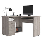 Bureau d'angle avec tablette coulissante pour clavier et tiroirs de rangement