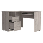 Bureau d'angle avec tablette coulissante pour clavier et tiroirs de rangement