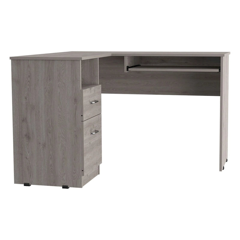 Bureau d'angle avec tablette coulissante pour clavier et tiroirs de rangement