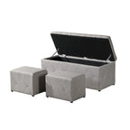 Pouf de rangement rectangulaire avec 2 poufs en velours