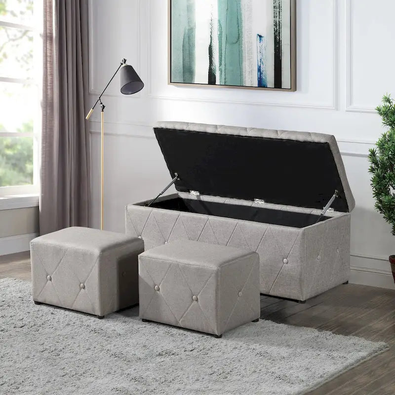 Pouf de rangement rectangulaire avec 2 poufs en velours