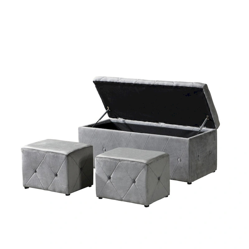 Pouf de rangement rectangulaire avec 2 poufs en velours