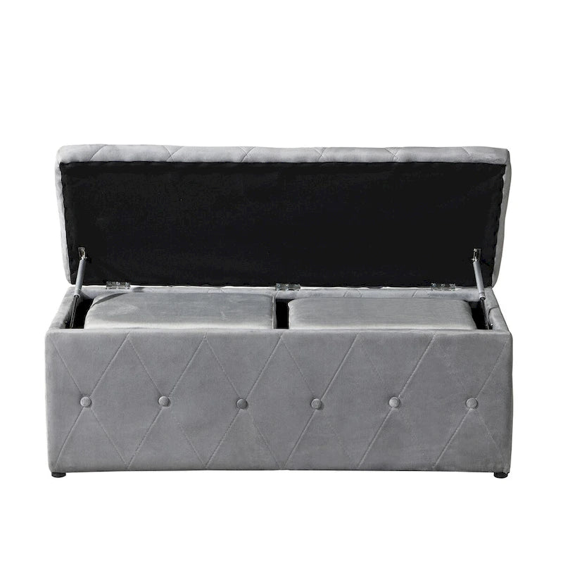 Pouf de rangement rectangulaire avec 2 poufs en velours