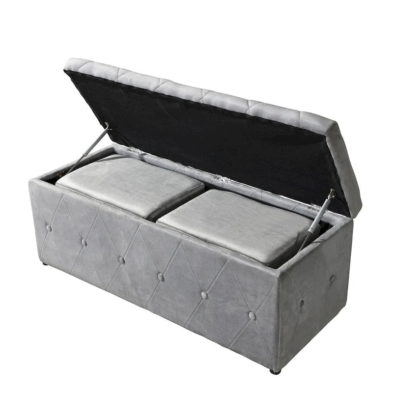 Pouf de rangement rectangulaire avec 2 poufs en velours