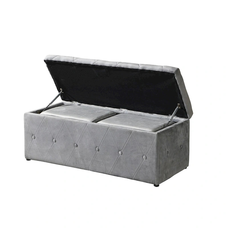 Pouf de rangement rectangulaire avec 2 poufs en velours