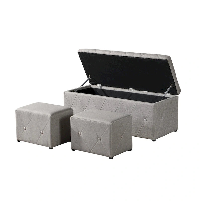 Pouf de rangement rectangulaire avec 2 poufs en velours