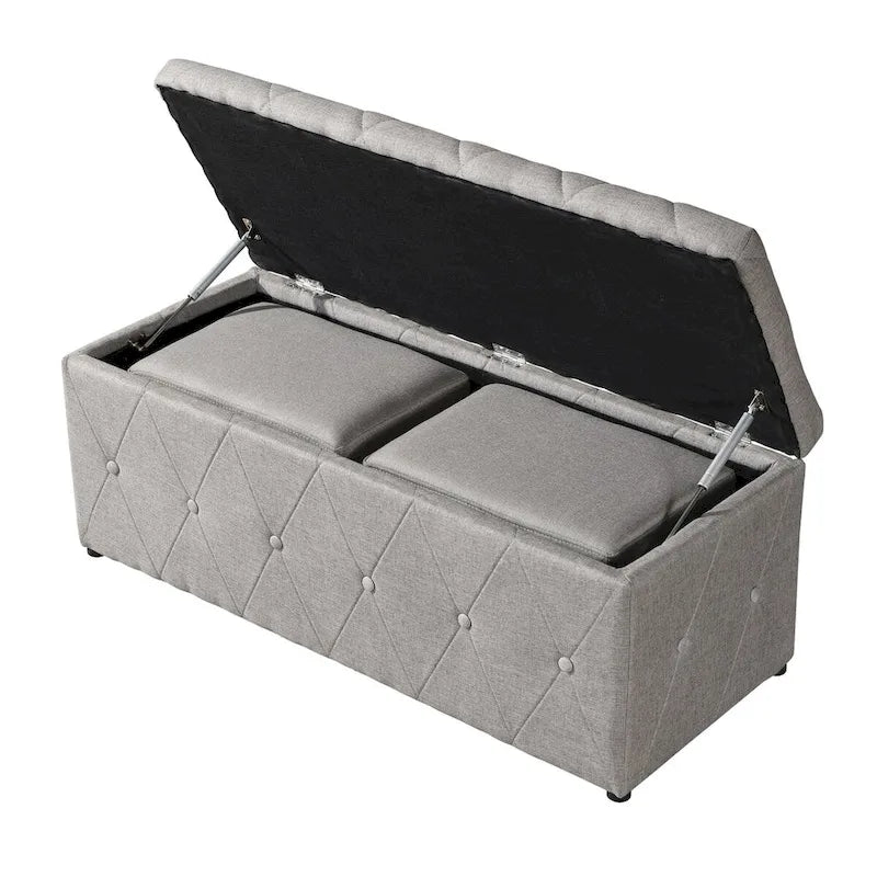 Pouf de rangement rectangulaire avec 2 poufs en velours