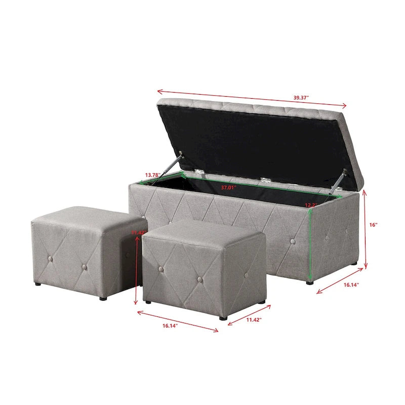 Pouf de rangement rectangulaire avec 2 poufs en velours
