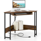 Bureau d'angle triangulaire avec prises de courant