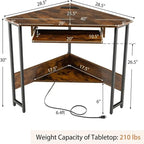 Bureau d'angle triangulaire avec prises de courant