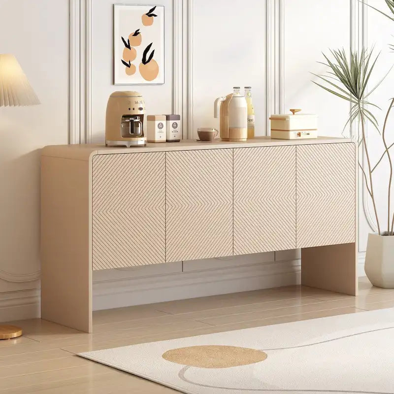 Buffet de rangement 60L avec 4 portes et dispositif anti-rebond (Crème abricot)