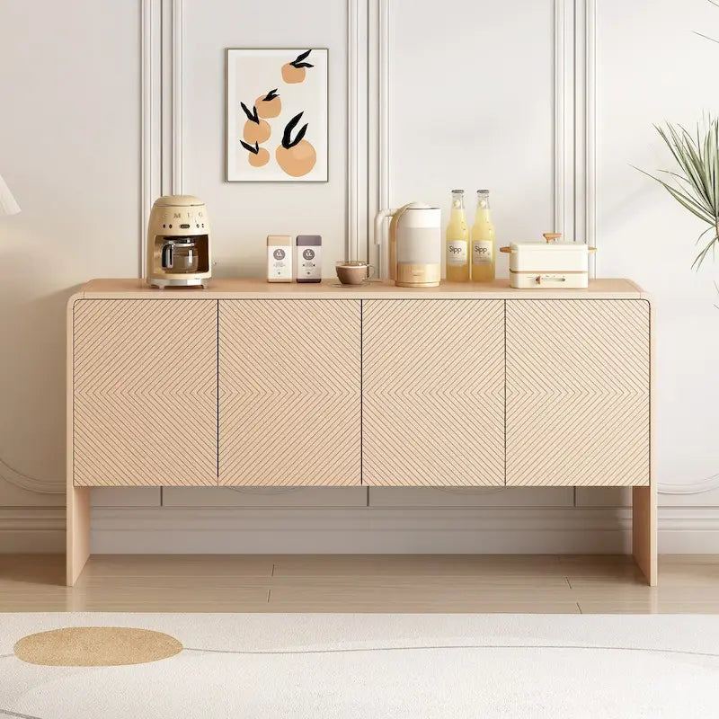 Buffet de rangement 60L avec 4 portes et dispositif anti-rebond (Crème abricot)