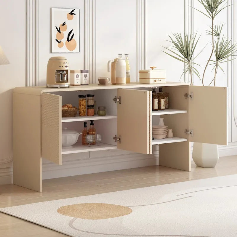 Buffet de rangement 60L avec 4 portes et dispositif anti-rebond (Crème abricot)