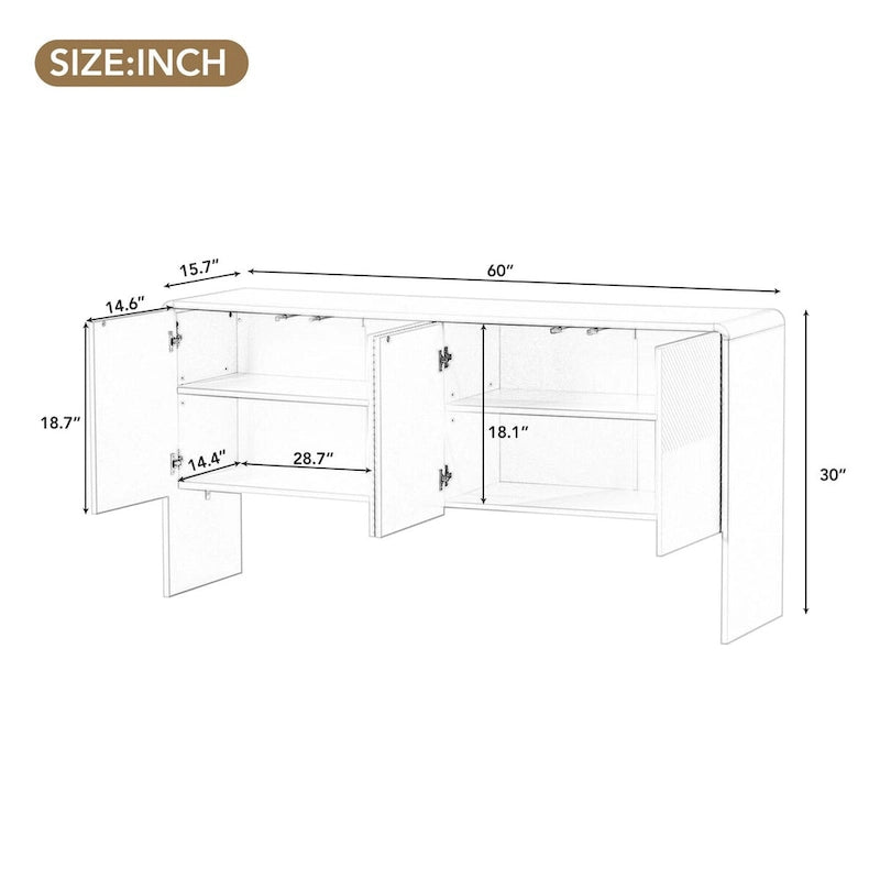 Buffet de rangement 60L avec 4 portes et dispositif anti-rebond (Crème abricot)