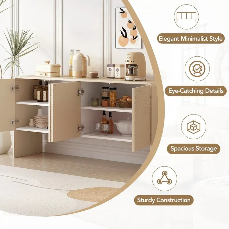 Buffet de rangement 60L avec 4 portes et dispositif anti-rebond (Crème abricot)