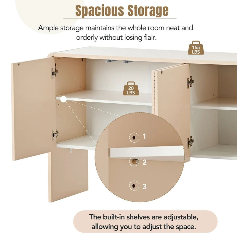 Buffet de rangement 60L avec 4 portes et dispositif anti-rebond (Crème abricot)
