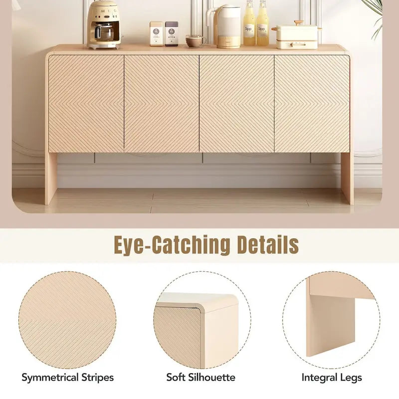 Buffet de rangement 60L avec 4 portes et dispositif anti-rebond (Crème abricot)