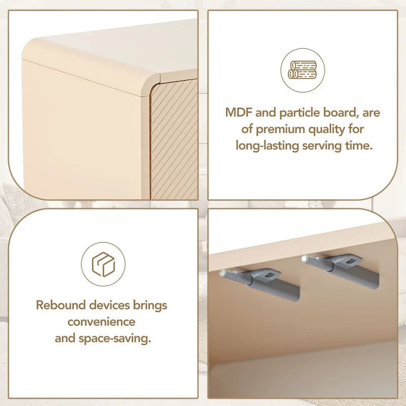 Buffet de rangement 60L avec 4 portes et dispositif anti-rebond (Crème abricot)