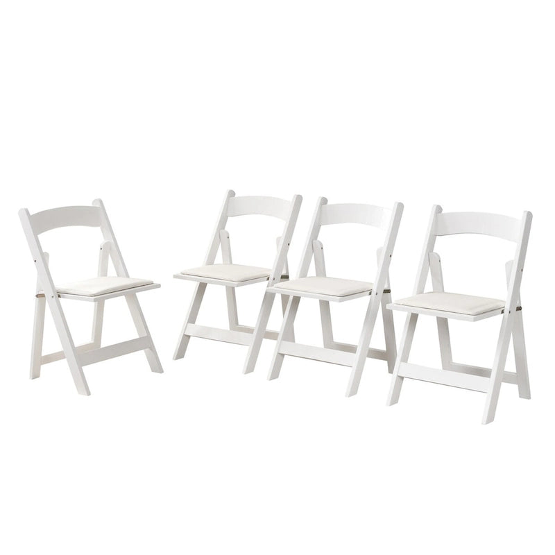Chaise pliante rembourrée, lot de 4, coussin beige / cadre blanc, salle à manger
