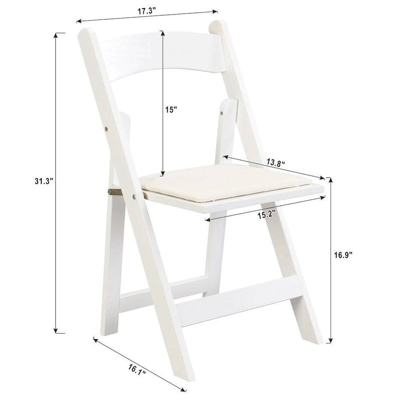 Chaise pliante rembourrée, lot de 4, coussin beige / cadre blanc, salle à manger